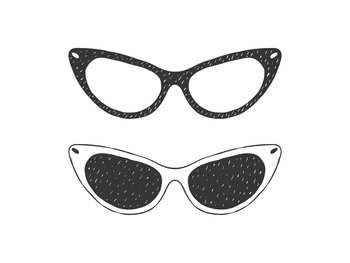 Women’s sunglasses. Retro textured Sunglasses. Hand drawn sunglasses. Sketch style. Vector illustration