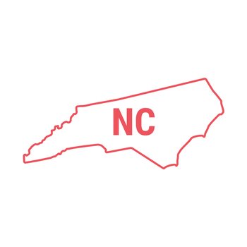North Carolina US state map red outline border. Vector illustration isolated on white. Two-letter state abbreviation.. North Carolina US state map red outline border. Vector illustration. Two-letter state abbreviation