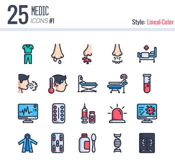 25 Medic Icon Pack #1 Style Lineal-Color, lineal color medic icon