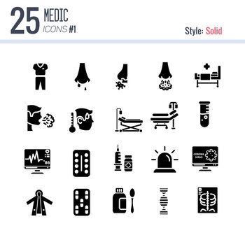 25 Medic Icon Pack #1 style solid, Solid medic icon