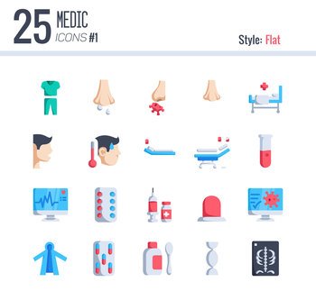 25 Medic Icon Pack #1 style flat, Flat icon color
