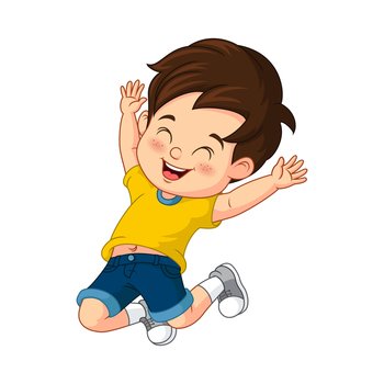 Cartoon happy little boy jumping