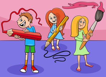 Cartoon illustration of elementary age girls and boy characters