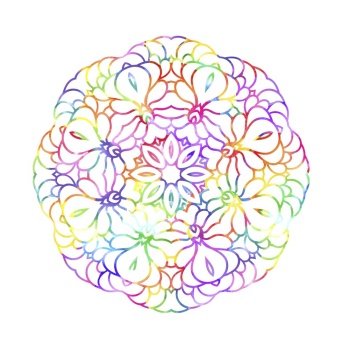 Ornamental retro Mandala. Watercolor painting on paper. Decorative watercolor round pattern in rainbow colors