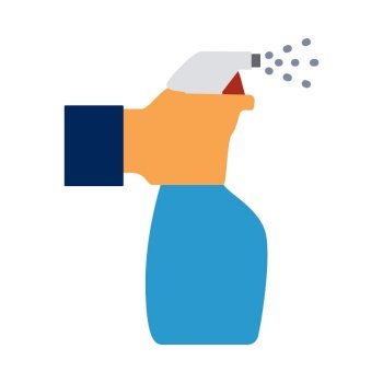 Prevention of Coronavirus Disease 2019 (COVID-19). Hand Holding Sanitizer Bottle Icon. Flat Color Design. Vector Illustration.