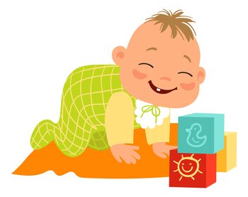 Happy baby playing with cubes. Laughing little kid isolated on white background. Happy baby playing with cubes. Laughing little kid