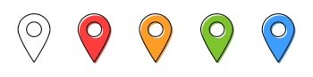 Location icons. Set of map pointers in different colors. Pin on the map. Vector. Location icons. Set of map pointers in different colors. Pin on the map. Vector illustration