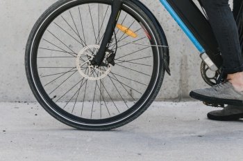 close up bicycle front wheel
