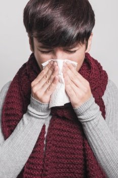 portrait woman having cold cough