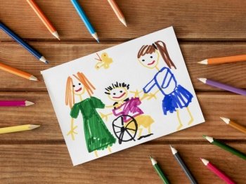 disabled child friends drawn with pencils