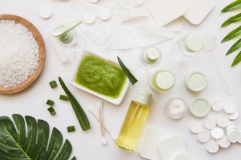 natural spa products made with aloevera white background