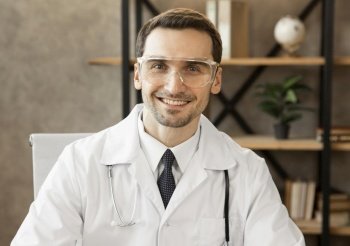 smiley doctor wearing goggles