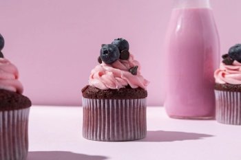 delicious cupcakes with blueberries