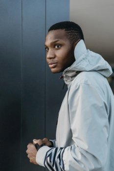 side view athletic man wearing jacket