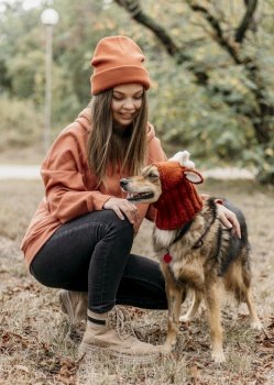 stylish woman out walk with her dog 10