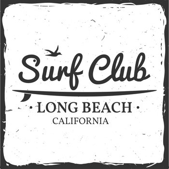 Surf club retro badge with board. Surfing concept for shirt or logo, print, stamp. Vector illustration.. Surf club concept.
