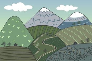 Mountain cartoon landscape. Vector illustration. Natural background.