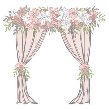 Wedding arch with pink flowers . Vector illustration.. Wedding arch. Vector illustration.
