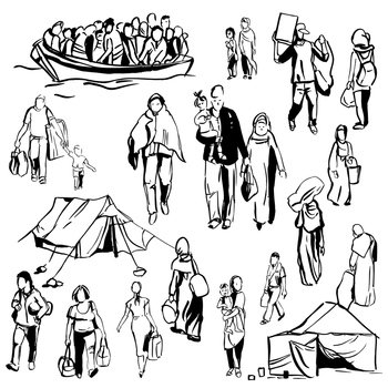 Refugees. Vector sketch  illustration.
