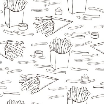 Hand drawn  french fries. Vector  seamless pattern.