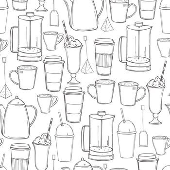 Coffee shop drinks. Coffee, cocktails and tea.Vector seamless pattern    . Coffee shop drinks. Vector pattern    