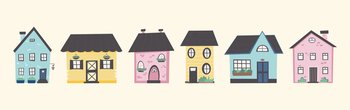 Collection with nursery various colorful houses. Cute Funny town. Vector illustration. Collection with nursery various colorful houses. Cute Funny town.