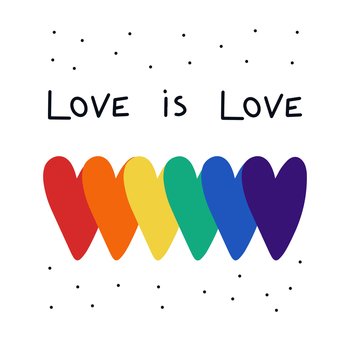LGBT social media post template heart pride and slogans Love is Love Free choice concept. Vector element for LGBT Pride social posting, square banner, logo.. LGBT pride hearts and slogans social media post template Love is Love.