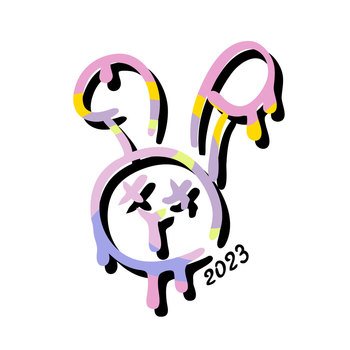 Chinese New Year 2023 the year of the rabbit character rainbow print. Perfect for T-shirt, sticker, poster, stationery. Hand drawn isolated vector illustration for decor and design.