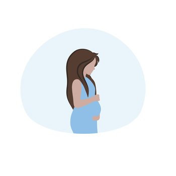 A pregnant girl waiting for the birth of a baby. Pregnancy, childbirth, and motherhood. Vector flat cartoon illustration.
