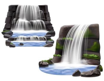 Set of two natural landscape scene for park garden and computer game design with waterfalls rocks and stones realistic isolated vector illustration . Waterfalls Realistic Compositions