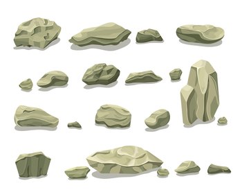 Cartoon colorful gray stones set with boulders rubbles and rocks for pile creation isolated vector illustration. Cartoon Colorful Gray Stones Set