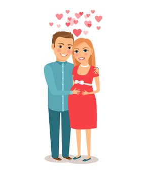 Couple waiting for baby. Prospective parents mom and dad, young family. Vector illustration. Couple waiting for baby