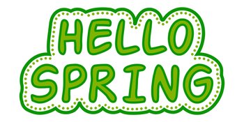 Sticker Hello spring green style, vector sticker spring