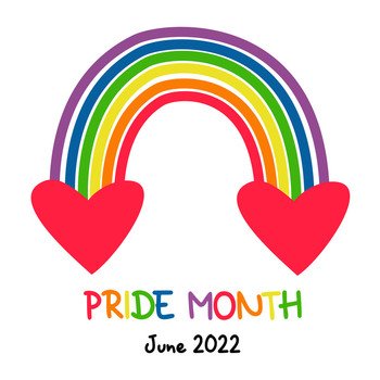 LGBT Pride Month. Pride Month at June 2022. LGBTQ Symbol with LGBT pride with flag or Rainbow colors. Rainbow with hearts. Vector illustration. Gay parade groovy celebration