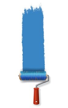 Paint roller leaving stroke of blue paint. Design element. For banners, posters, leaflets and brochures.