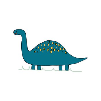 A green diplodocus dinosaur, young and hand-drawn. Cute illustrations for boys and girls, t-shirt prints, kids and adult design.