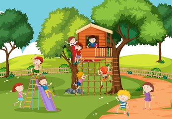 children tree house treehouse illustration