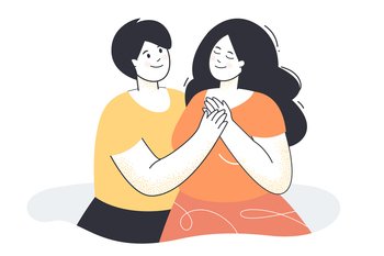 Two women holding each others hands on date. Portrait of lesbian couple flat vector illustration. Intimacy, love, passion, homosexuality, lgbt relationship concept