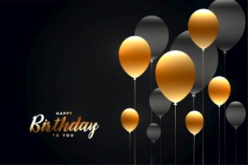 golden and black birthday shiny balloons background