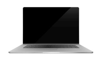 Laptop a rectangular screen for inserting images, isolated on white background, dark aluminium body. Whole in focus. Laptop a rectangular screen for inserting images, isolated on white background, dark aluminium body.