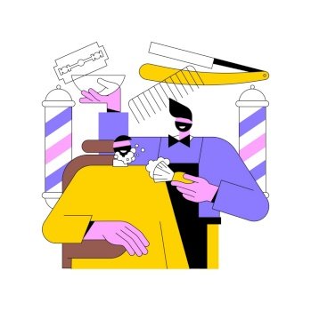 Barbershop abstract concept vector illustration. Haircut service, beard shaving, moustache trimming, mans style, hairdresser scissors, hairstylist chair, professional care abstract metaphor.. Barbershop abstract concept vector illustration.