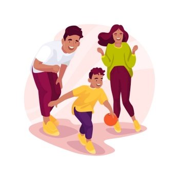 Bowling isolated cartoon vector illustration. Family party at bowling club, throwing ball, making a strike, exited kids raising hands, leisure time, having fun, children outing vector cartoon.. Bowling isolated cartoon vector illustration.