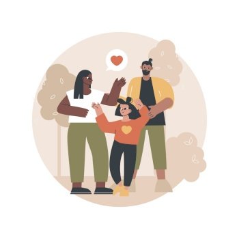 Foster parent abstract concept vector illustration. Foster care, father in adoption, happy interracial family, having fun, together at home, childless couple, adopted child abstract metaphor.. Foster parent abstract concept vector illustration.