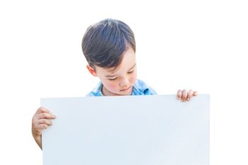 Chinese and Caucasian Boy Holding Blank Poster Board Isolated on White Background.