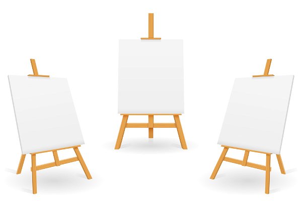 wooden easel for painting and drawing with a blank sheet of paper