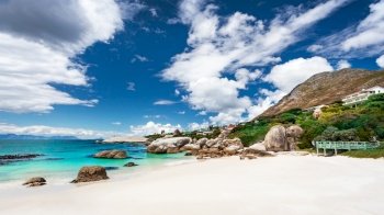 South African beach landscape, Boulders beach nature reserve, Siamon’s Town, Western Cape, South Africa