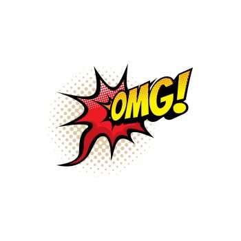 Omg sound blast, comic book cartoon bubble chat icon. Vector Omg exclamation sound explosion, comic halftone pop art. Omg cartoon comic book sound blast, pop burst