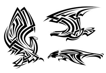 Tribal eagle, hawk and falcon set for tattoo or heraldry design