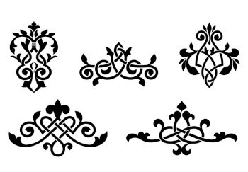Retro patterns and elements in medieval style for design and ornate