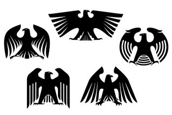 Majestic and powerful heraldic eagles set for tattoo or heraldry design